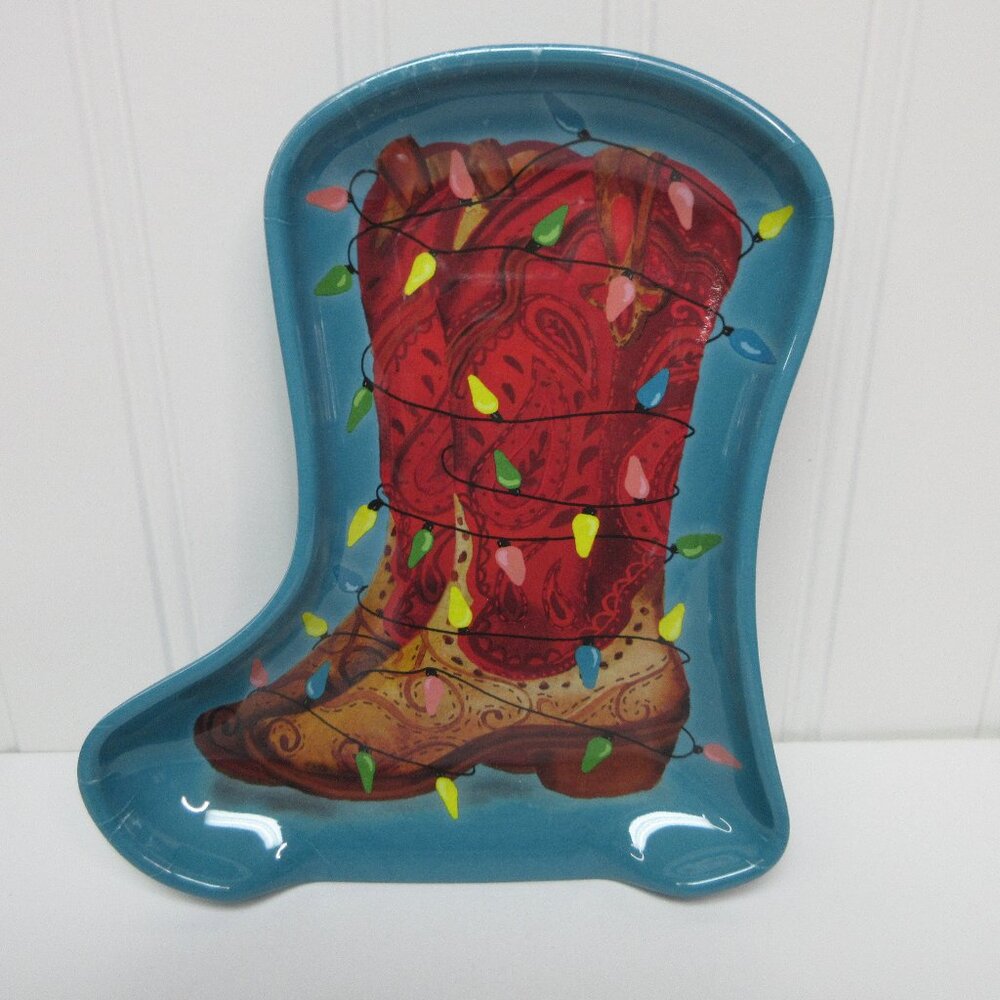 Pioneer Woman Holiday Spoon Rest Cowboy Boots W Christmas Lights Melamine Green